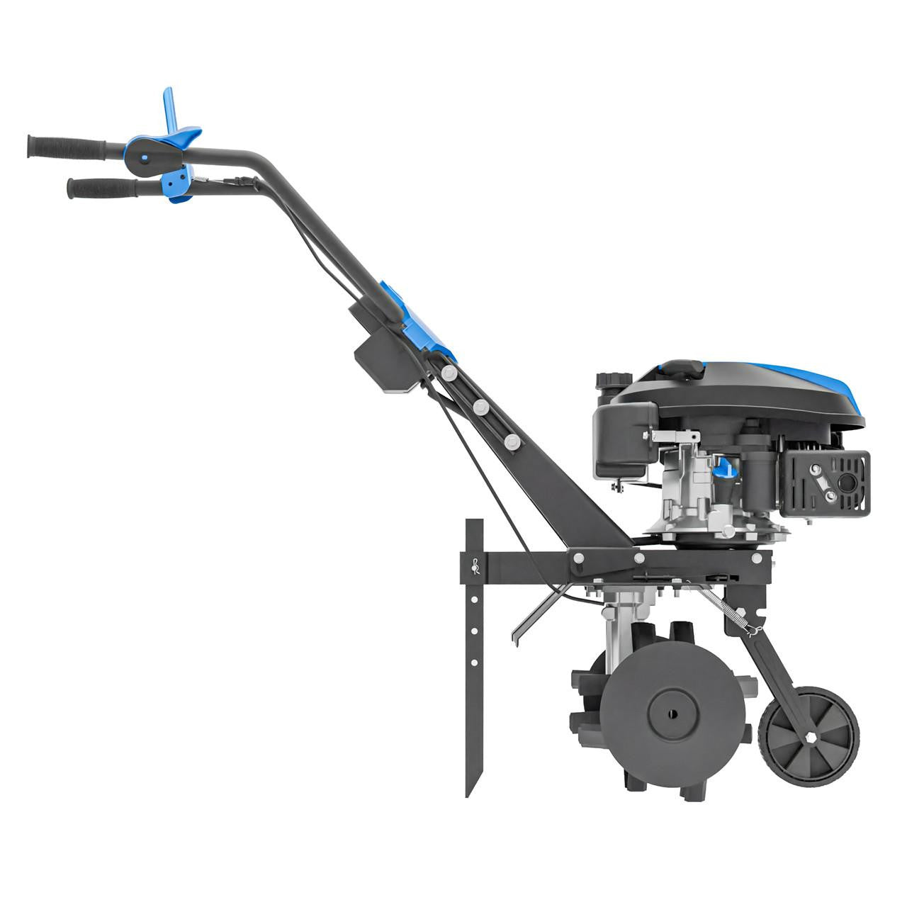 Hyundai petrol rotavator with adjustable depth control and transport wheel